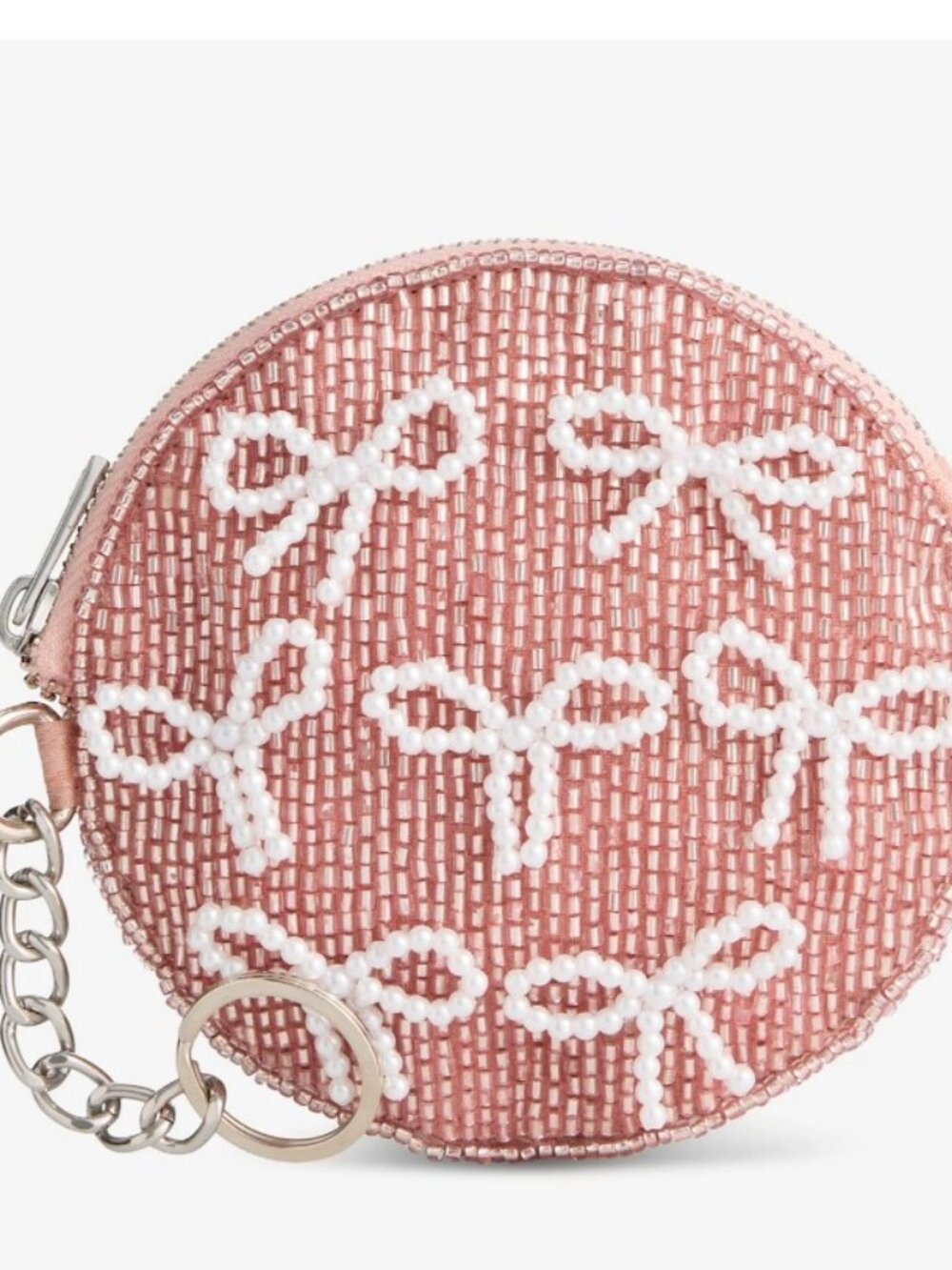 On 34th beaded round coin purse pouch for women girls - Pink with white bows